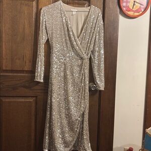 H&M Shimmering Long Sleeve Dress  Wrap Style Size Small